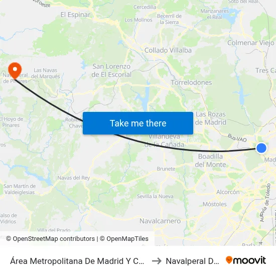 Área Metropolitana De Madrid Y Corredor Del Henares to Navalperal De Pinares map