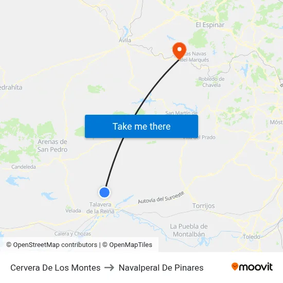 Cervera De Los Montes to Navalperal De Pinares map