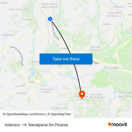 Adanero to Navalperal De Pinares map