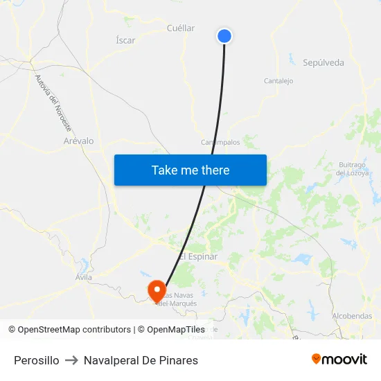 Perosillo to Navalperal De Pinares map