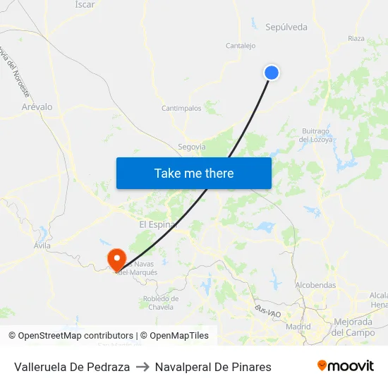 Valleruela De Pedraza to Navalperal De Pinares map