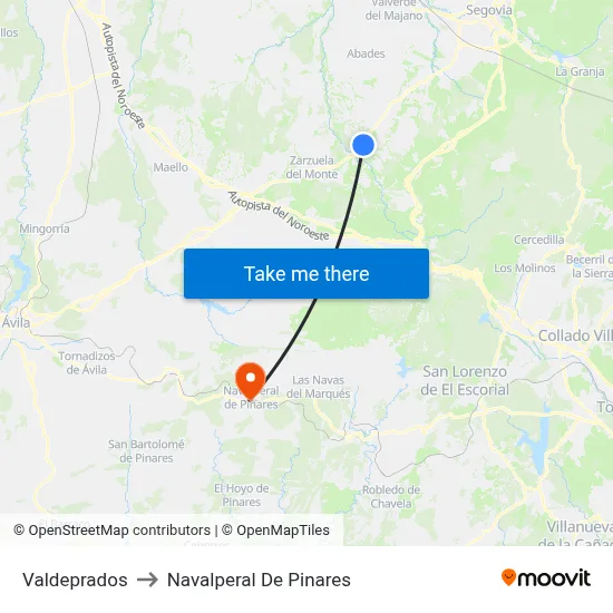 Valdeprados to Navalperal De Pinares map