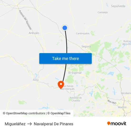 Migueláñez to Navalperal De Pinares map