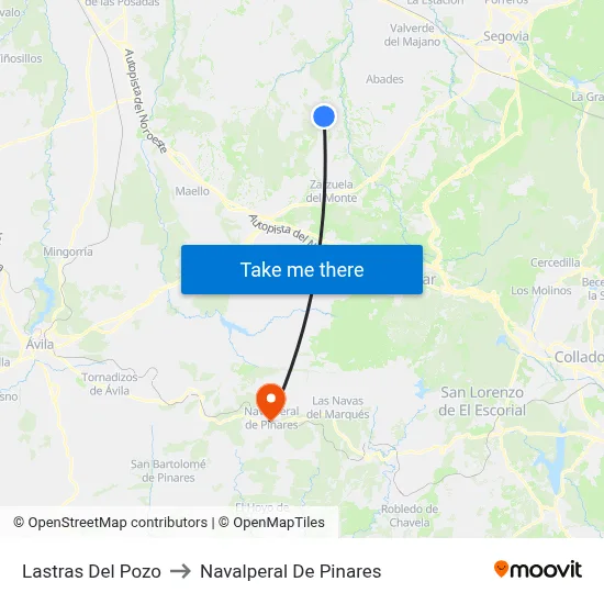 Lastras Del Pozo to Navalperal De Pinares map
