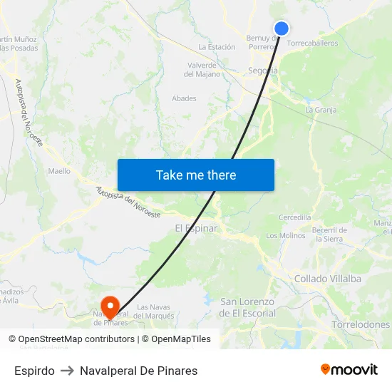 Espirdo to Navalperal De Pinares map