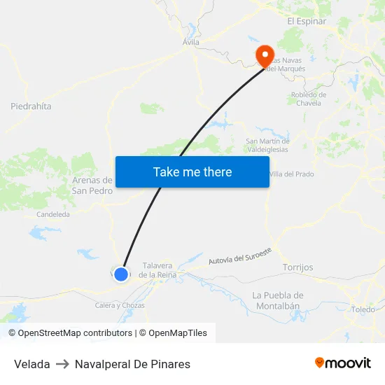 Velada to Navalperal De Pinares map