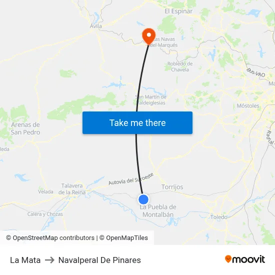 La Mata to Navalperal De Pinares map
