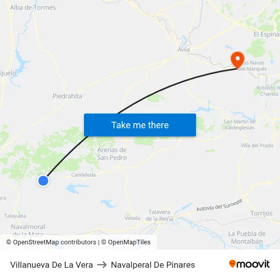 Villanueva De La Vera to Navalperal De Pinares map