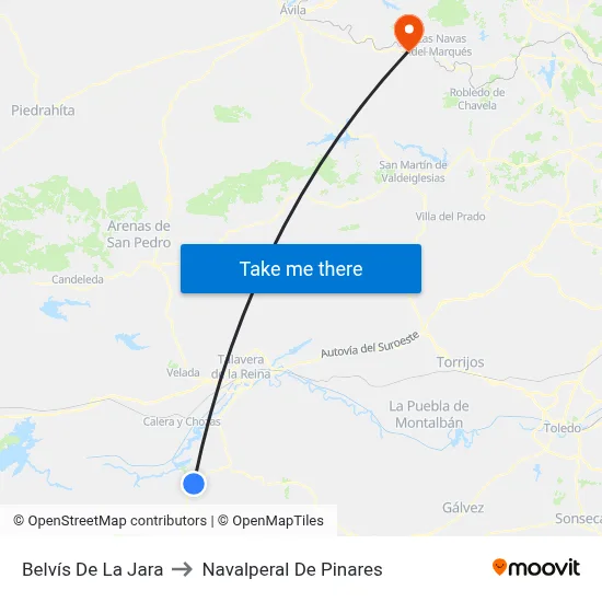 Belvís De La Jara to Navalperal De Pinares map