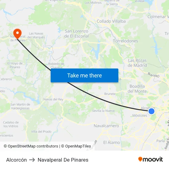 Alcorcón to Navalperal De Pinares map