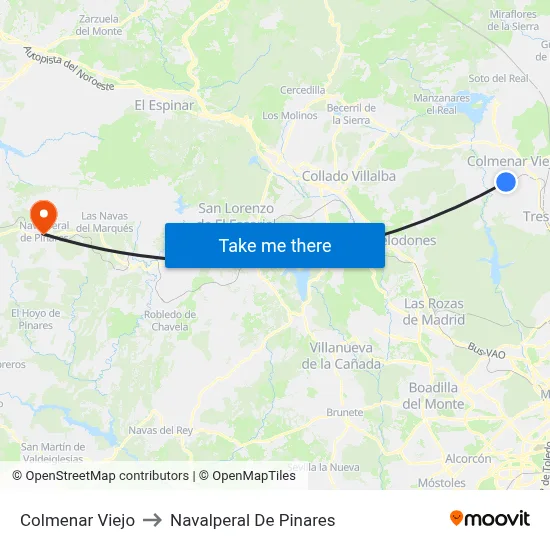 Colmenar Viejo to Navalperal De Pinares map