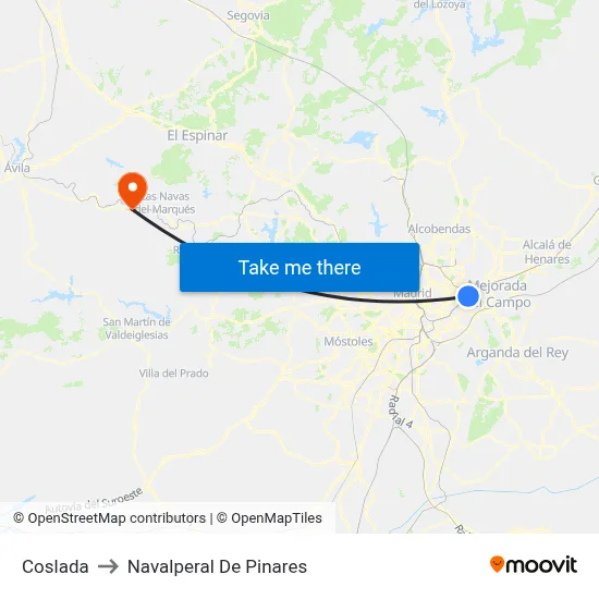 Coslada to Navalperal De Pinares map