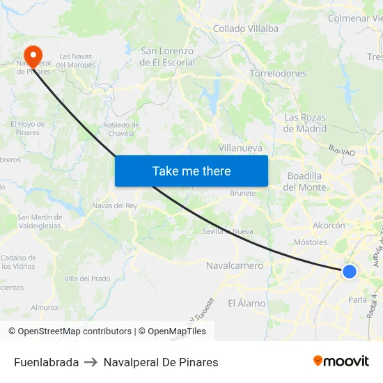 Fuenlabrada to Navalperal De Pinares map