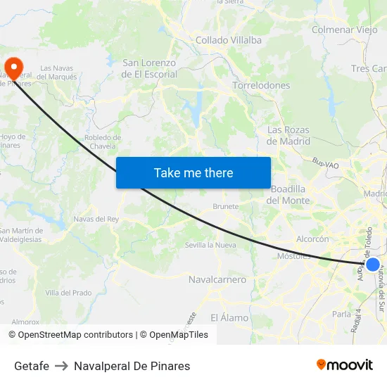 Getafe to Navalperal De Pinares map