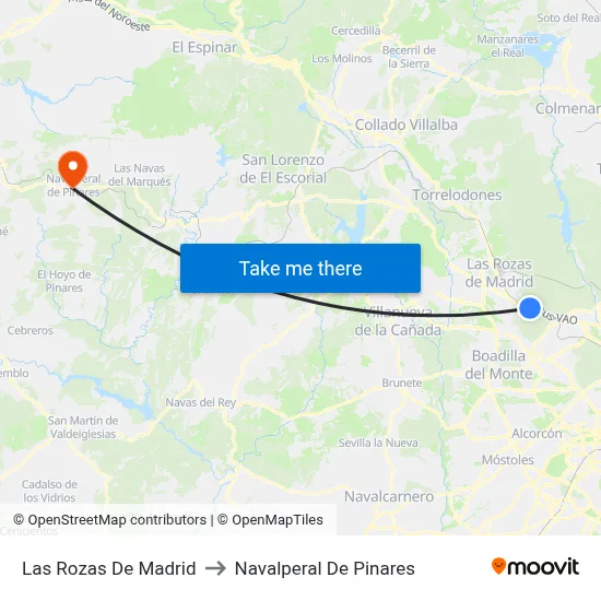 Las Rozas De Madrid to Navalperal De Pinares map