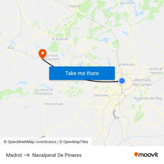 Madrid to Navalperal De Pinares map