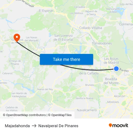 Majadahonda to Navalperal De Pinares map