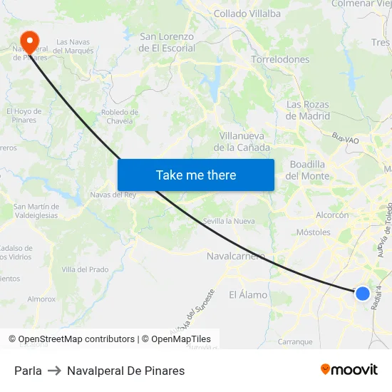 Parla to Navalperal De Pinares map
