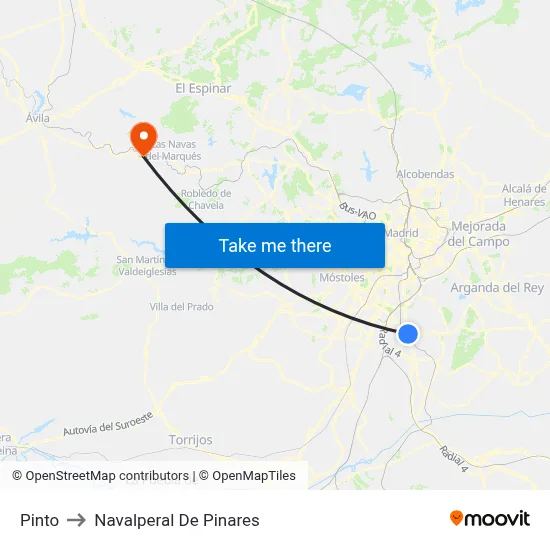 Pinto to Navalperal De Pinares map