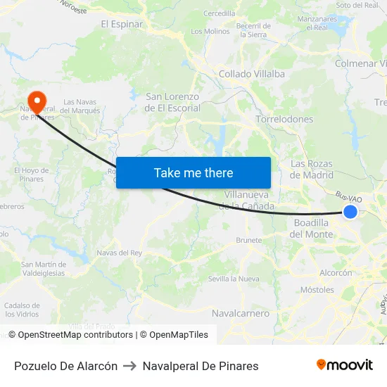 Pozuelo De Alarcón to Navalperal De Pinares map