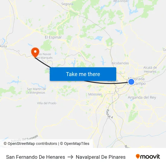 San Fernando De Henares to Navalperal De Pinares map