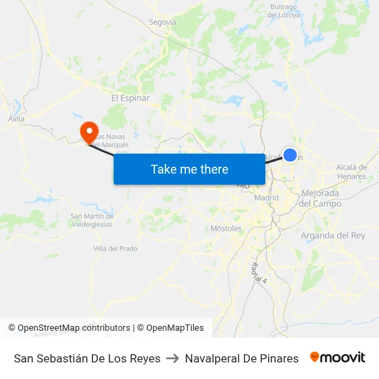 San Sebastián De Los Reyes to Navalperal De Pinares map