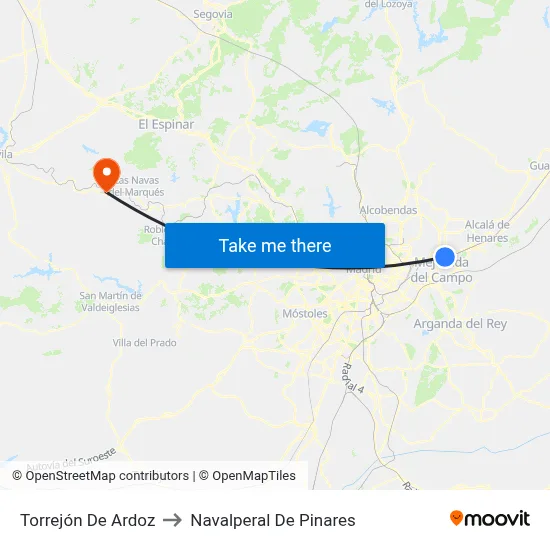 Torrejón De Ardoz to Navalperal De Pinares map