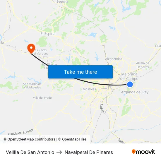 Velilla De San Antonio to Navalperal De Pinares map