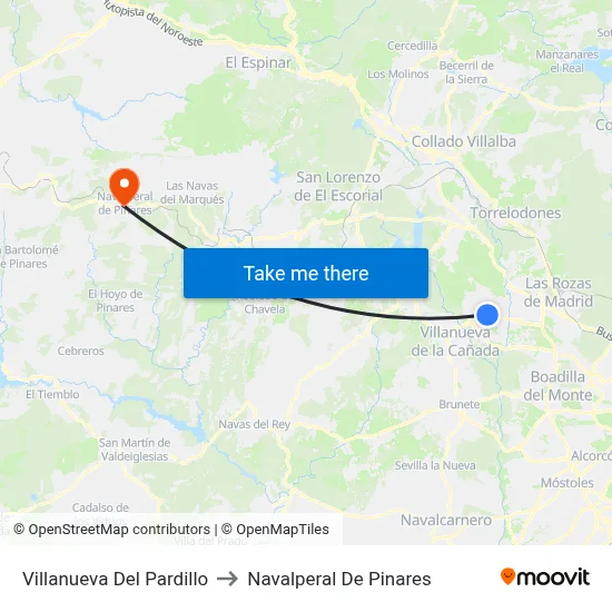 Villanueva Del Pardillo to Navalperal De Pinares map