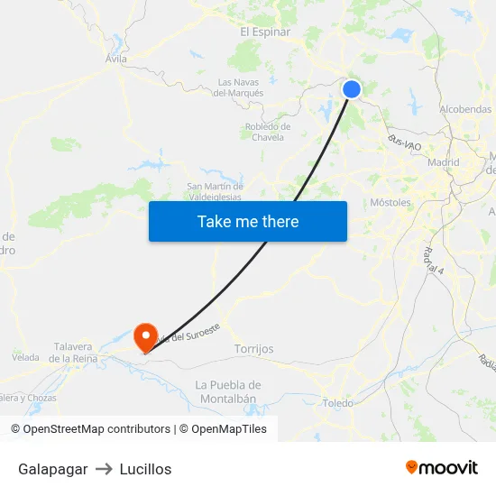 Galapagar to Lucillos map