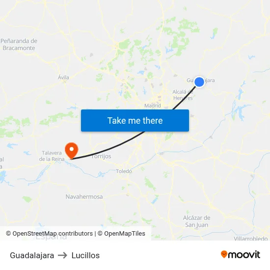 Guadalajara to Lucillos map