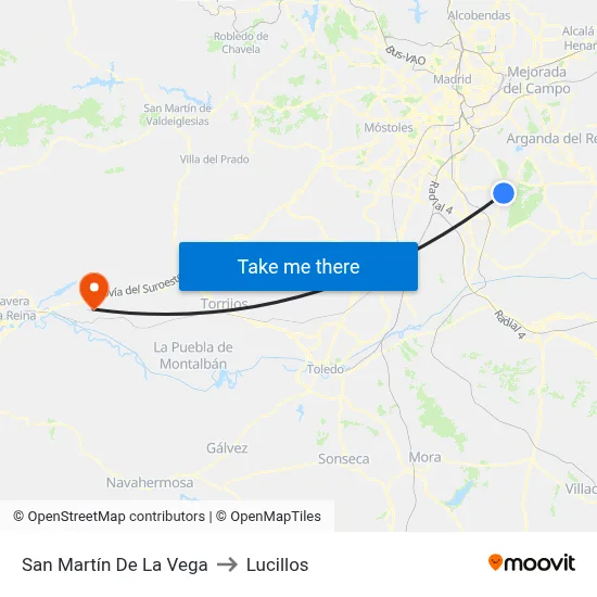 San Martín De La Vega to Lucillos map