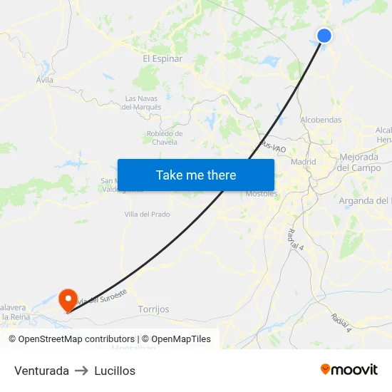 Venturada to Lucillos map