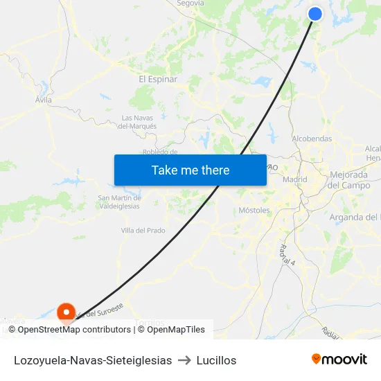 Lozoyuela-Navas-Sieteiglesias to Lucillos map