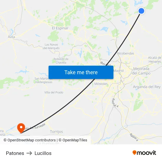 Patones to Lucillos map