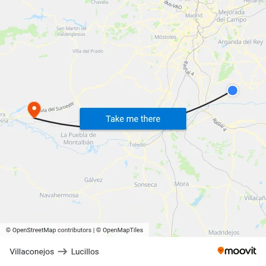 Villaconejos to Lucillos map