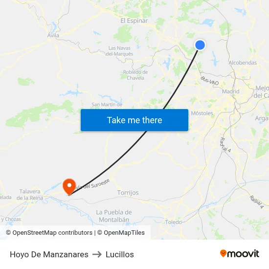 Hoyo De Manzanares to Lucillos map