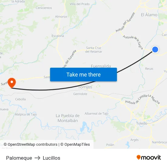 Palomeque to Lucillos map