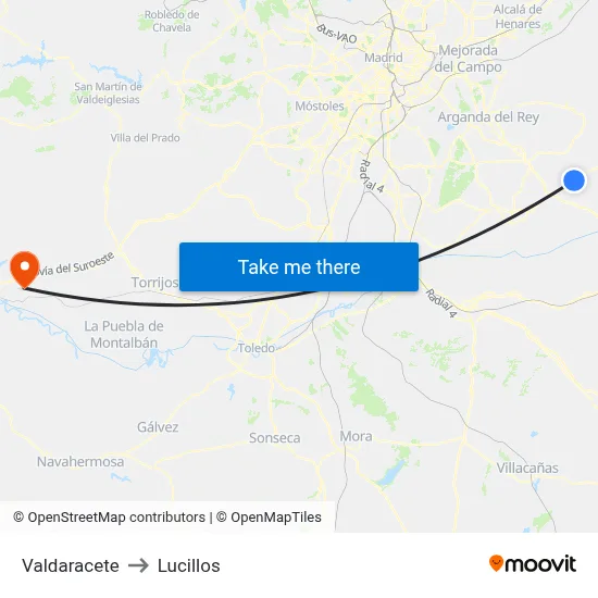 Valdaracete to Lucillos map