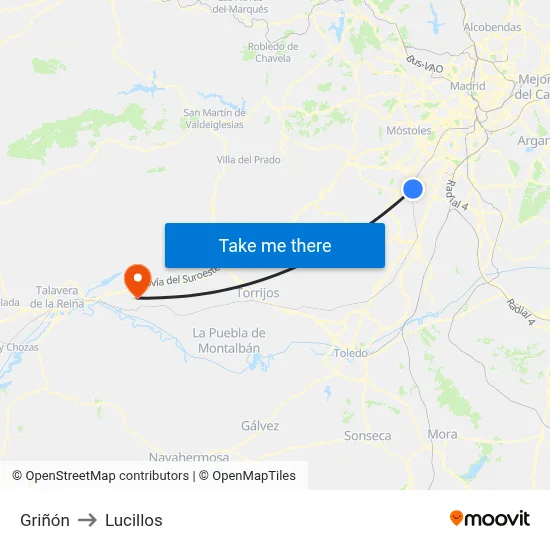 Griñón to Lucillos map