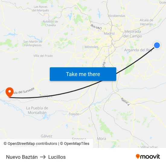 Nuevo Baztán to Lucillos map