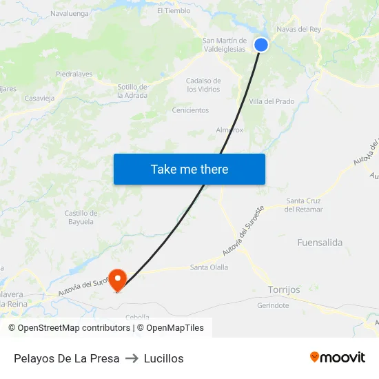 Pelayos De La Presa to Lucillos map