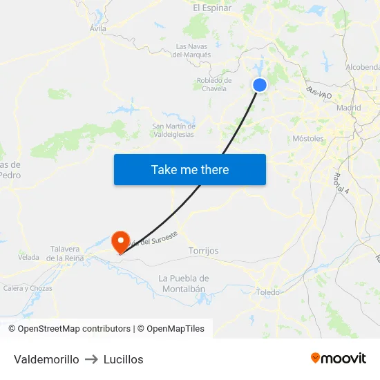 Valdemorillo to Lucillos map