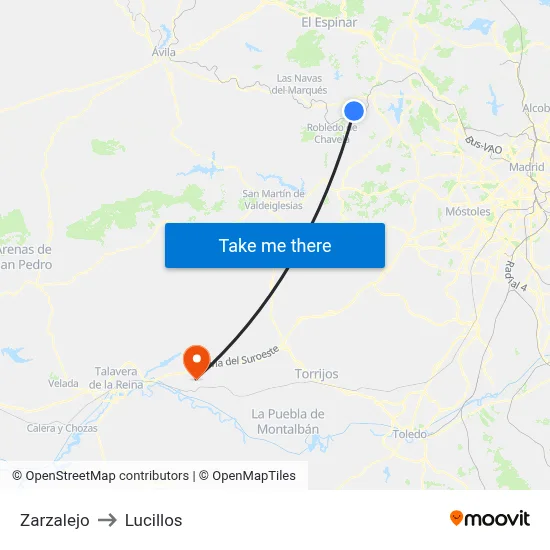 Zarzalejo to Lucillos map