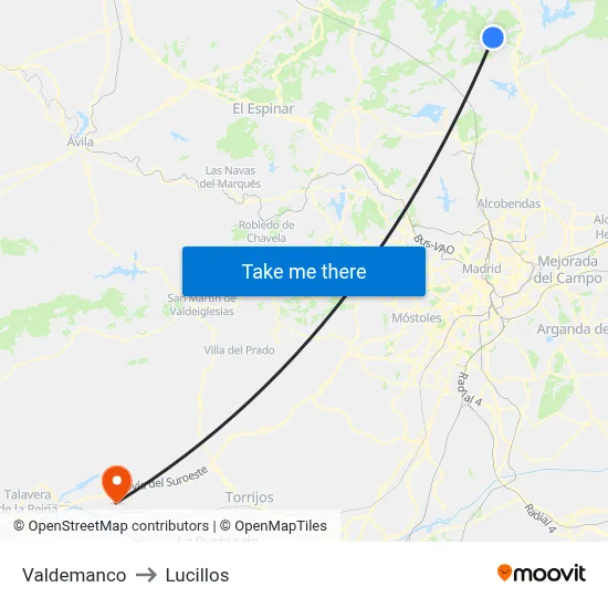 Valdemanco to Lucillos map