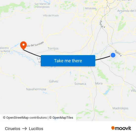 Ciruelos to Lucillos map
