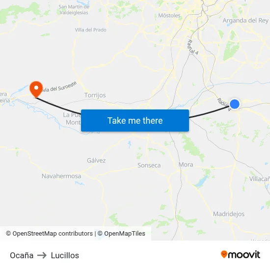 Ocaña to Lucillos map