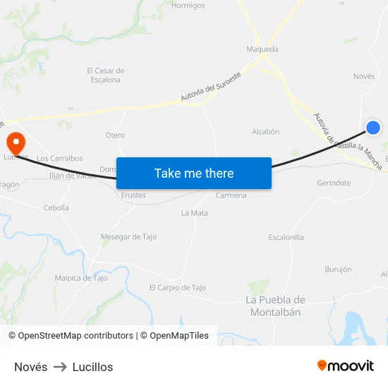 Novés to Lucillos map