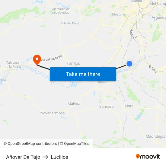 Añover De Tajo to Lucillos map
