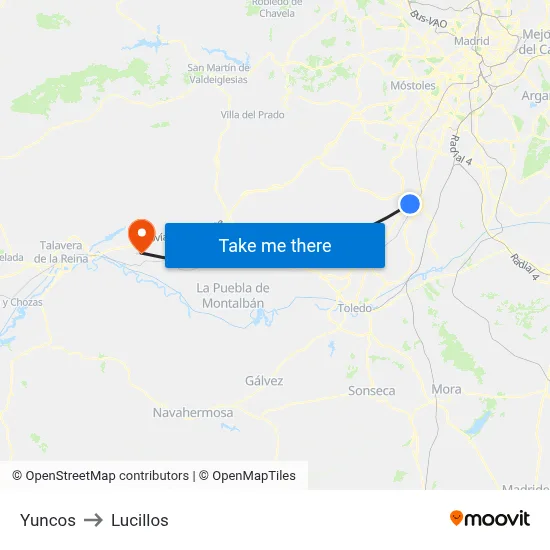 Yuncos to Lucillos map